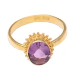 Amethyst cocktail ring, 'Purple Brilliance' - Oval Amethyst Cocktail Ring in 18K Gold Plating