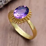 Amethyst cocktail ring, 'Purple Brilliance' - Oval Amethyst Cocktail Ring in 18K Gold Plating