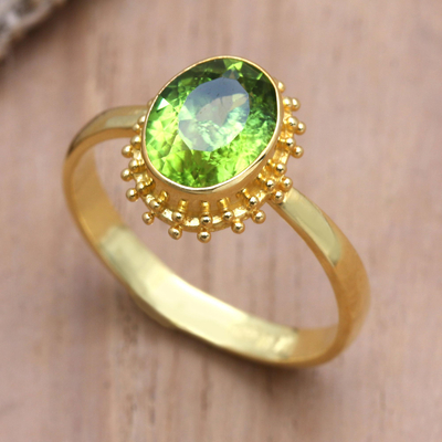 Peridot cocktail ring, 'Spring Brilliance' - Oval Peridot Cocktail Ring in 18K Gold Plating