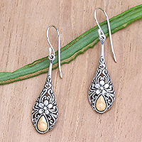 Gold accented sterling silver dangle earrings, 'Floral Raindrop' - Gold Accented Sterling Silver Raindrop Earrings with Flowers