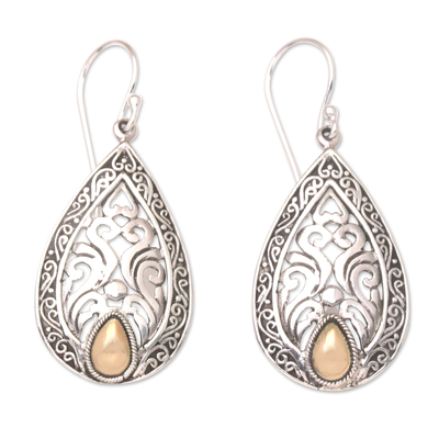 Gold-accented dangle earrings, 'Be Here Now' - Gold-Accented Sterling Silver Dangle Earrings