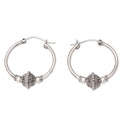 Sterling silver hoop earrings, 'Brilliant Mind' - Artisan Crafted Sterling Silver Hoop Earrings