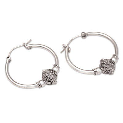 Sterling silver hoop earrings, 'Brilliant Mind' - Artisan Crafted Sterling Silver Hoop Earrings