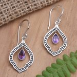Amethyst dangle earrings, 'Framed Raindrop' - Amethyst and Sterling Silver Dangle Earrings from Indonesia
