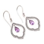 Amethyst dangle earrings, 'Framed Raindrop' - Amethyst and Sterling Silver Dangle Earrings from Indonesia