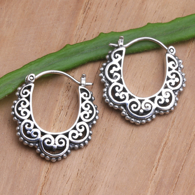 Sterling silver hoop earrings, 'Love and Desire' - Handmade Balinese Sterling Silver Hoop Earrings
