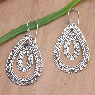 Sterling silver dangle earrings, 'Steal a Glance' - Hand Crafted Sterling Silver Dangle Earrings