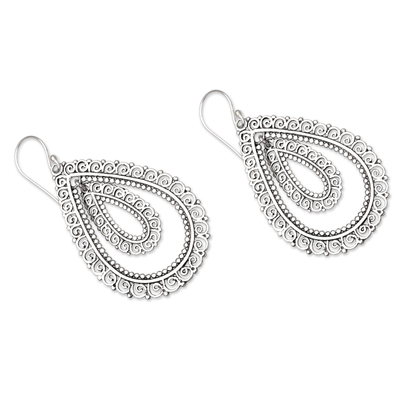 Sterling silver dangle earrings, 'Steal a Glance' - Hand Crafted Sterling Silver Dangle Earrings