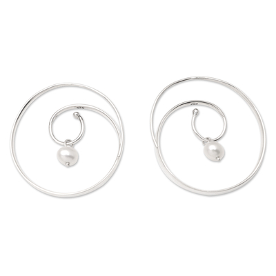 Cultured pearl drop earrings, 'Rolling Sea' - Cultured Pearl and Sterling Silver Drop Earrings