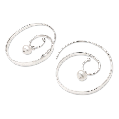 Cultured pearl drop earrings, 'Rolling Sea' - Cultured Pearl and Sterling Silver Drop Earrings
