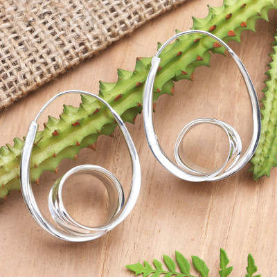 Sterling silver hoop earrings, 'Thrill Ride' - Handcrafted Sterling Silver Hoop Earrings
