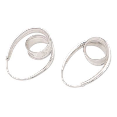 Sterling silver hoop earrings, 'Thrill Ride' - Handcrafted Sterling Silver Hoop Earrings