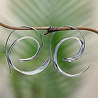 Sterling silver drop earrings, 'North Wind' - Artisan Crafted Sterling Silver Drop Earrings