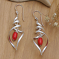 Sterling silver dangle earrings, 'Hurricane Watch' - Handmade Garnet and Sterling Silver Dangle Earrings