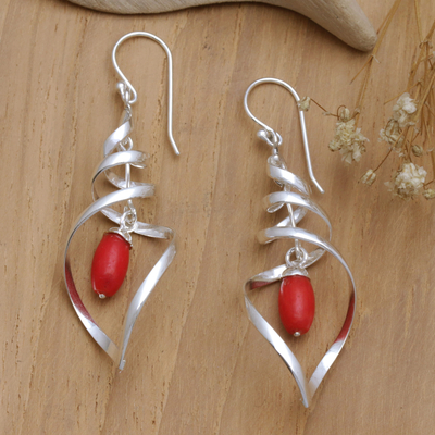 Sterling silver dangle earrings, 'Hurricane Watch' - Handmade Garnet and Sterling Silver Dangle Earrings