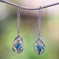 Sterling silver dangle earrings, 'Turquoise Cocoon' - Sterling Silver and Reconstituted Turquoise Dangle Earrings