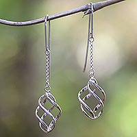 Sterling silver dangle earrings, 'Incipient Cocoons' - Sterling Silver Swirl Pendant Earrings on Hooks