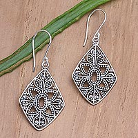 Sterling silver dangle earrings, 'Swaying Leaves' - Openwork Sterling Silver Dangle Earrings from Bali