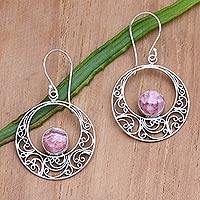 Rhodochrosite dangle earrings, 'Inner Planet' - Rhodochrosite and Sterling Silver Dangle Earrings