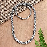 Men's sterling silver chain necklace, 'Honest and Wise' - Men's Sterling Silver Foxtail Chain Necklace
