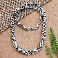 Men's sterling silver chain necklace, 'Bright Young Thing' - Men's Sterling Silver Wheat Chain Necklace