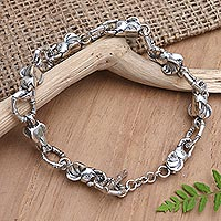 Men's Sterling Silver Link Bracelet with Elephant Motif,'Traveling Circus'