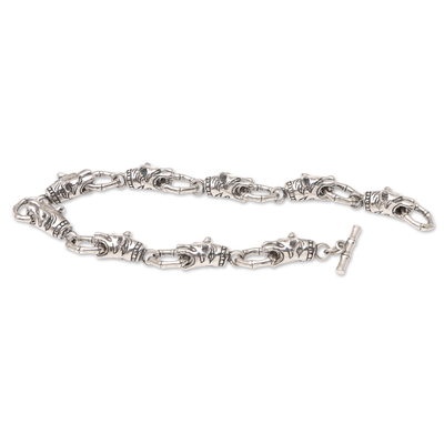 Men's sterling silver link bracelet, 'On the Hunt' - Men's Sterling Silver Link Bracelet with Lion Motif