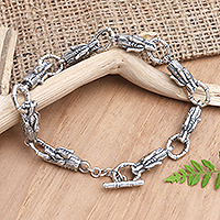 Men's sterling silver link bracelet, 'Fire Breather' - Men's Handmade Sterling Silver Link Bracelet