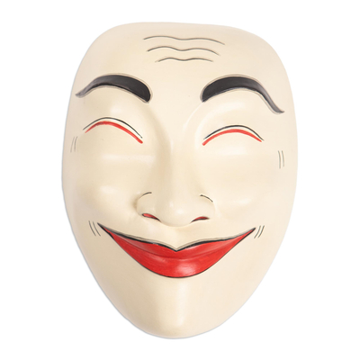 Wood mask, 'Balinese Smile' - Hand Crafted Albesia Wood Mask