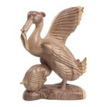 Wood sculpture, 'Protective Mother' - Hibiscus Wood Sculpture of a Mother Duck and Duckling