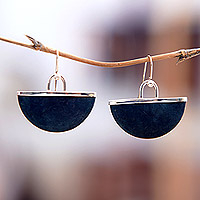 Sterling silver dangle earrings, 'Celestial Shadow' - Sterling Silver and Blue Resin Dangle Earrings