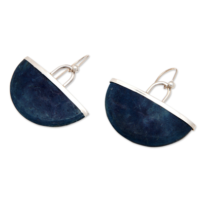 Sterling silver dangle earrings, 'Celestial Shadow' - Sterling Silver and Blue Coconut Shell Dangle Earrings