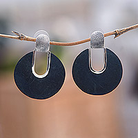 Sterling silver drop earrings, 'Moon Faced' - Handmade Sterling Silver and Resin Drop Earrings