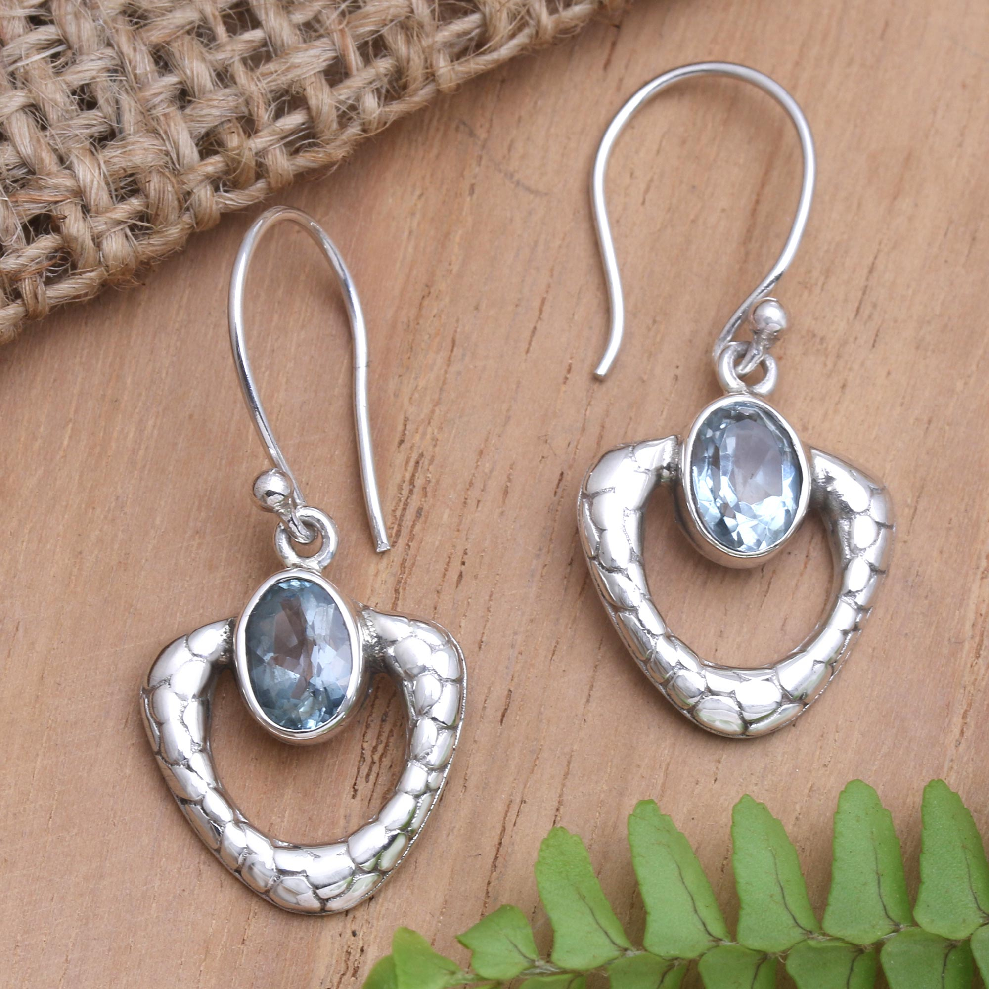 Blue Topaz and Sterling Silver Dangle Earrings, 'Calm Eyes'