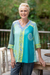 Hand-stamped batik rayon blouse, 'Pale Green Tea' - Hand-Stamped Batik Rayon Blouse from Bali