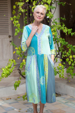 Batik rayon a-line dress, 'Green Tea' - Green Batik A-Line Dress with Floral Motif