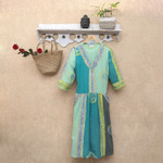 Batik rayon a-line dress, 'Green Tea' - Green Batik A-Line Dress with Floral Motif