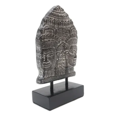 Cement statuette, 'Two Faces of Buddha' - Handcrafted Cement Buddha Statuette from Java