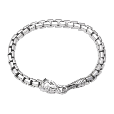 Sterling silver link bracelet, 'Elephant Solidarity' - Elephant Head Sterling Silver Hexagon Link Bracelet