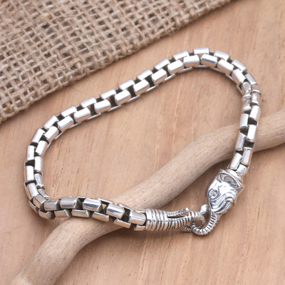 Gliederarmband aus Sterlingsilber - Elefantenkopf-Armband aus Sterlingsilber mit sechseckigen Gliedern
