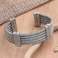 Sterling silver cuff bracelet, 'Friendship Bridge' - Unisex Sterling Silver Five Cable Cuff Bracelet