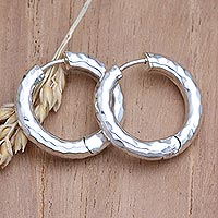 Sterling silver hoop earrings, 'Shimmering Aureole' - Sterling Silver Endless Hoop Earrings from Bali