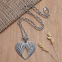 Sterling silver pendant necklace, 'Wings from Above' - Sterling Silver Pendant Necklace with Wing Motif