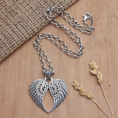 Sterling silver pendant necklace, 'Wings from Above' - Sterling Silver Pendant Necklace with Wing Motif