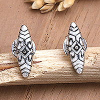 Sterling silver drop earrings, 'Shield of Truth' - Hand Crafted Sterling Silver Drop Earrings