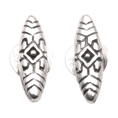Sterling silver drop earrings, 'Shield of Truth' - Hand Crafted Sterling Silver Drop Earrings
