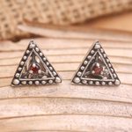 Garnet stud earrings, 'A-cute Style' - Triangular Garnet Stud Earrings