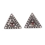 Garnet stud earrings, 'A-cute Style' - Triangular Garnet Stud Earrings