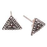 Garnet stud earrings, 'A-cute Style' - Triangular Garnet Stud Earrings