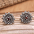 Garnet button earrings, 'Radiant Chrysanthemum' - Garnet and Sterling Silver Flower Earrings (image 2) thumbail